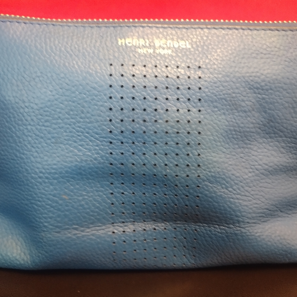 Henri Bendel Cosmetic Pouch Blue Leather - USED